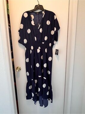 Mlle Gabrielle Navy and White Polka Dot Maxi Dress